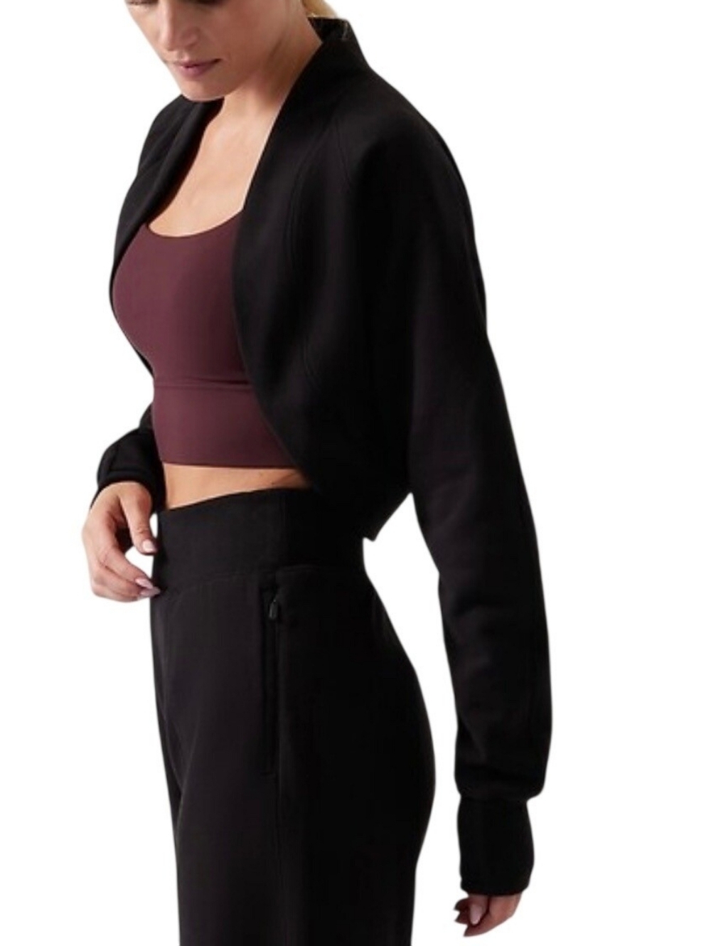 Athleta Cropped Retroplush Black Shrug Sweater XS